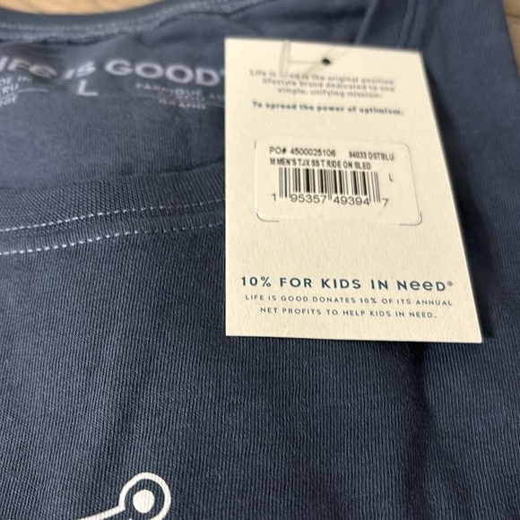 NWT! LIFE IS GOOD MEN'S LARGE Vintage NAVY BLUE JAKE & Rocket RIDE ON Sled Tee - Picture 7 of 13